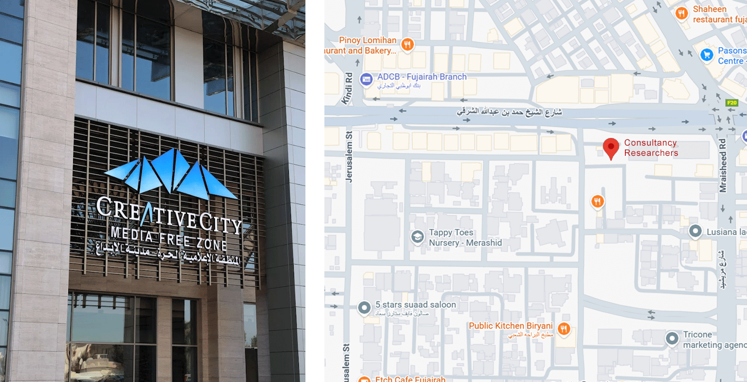 Consultancy researchers office building and map