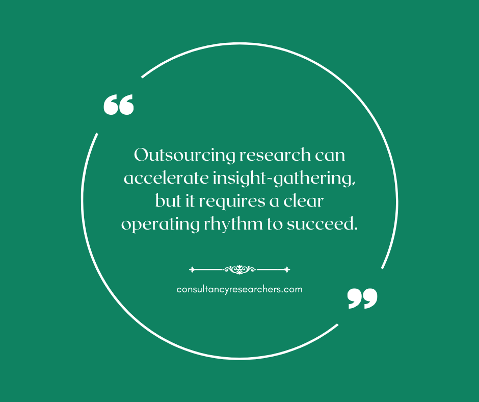 Outsourcing research can accelerate insight-gathering, but it requires a clear operating rhythm to succeed. 